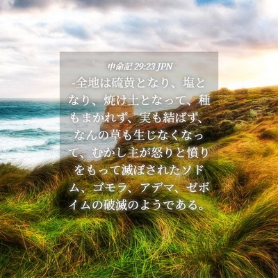 Picture 04 - 申命記 29:23 JPN - -全地は硫黄となり、塩となり、焼け - Bible Verse Picture