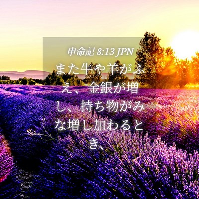 Picture 04 - 申命記 8:13 JPN - また牛や羊がふえ、金銀が増し、持 - Bible Verse Picture