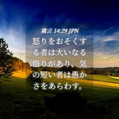 Picture 04 - 箴言 14:29 JPN - 怒りをおそくする者は大いなる悟り - Bible Verse Picture