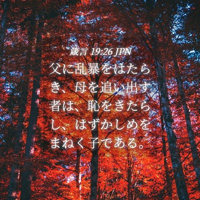 Picture 04 - 箴言 19:26 JPN - 父に乱暴をはたらき、母を追い出す - Bible Verse Picture
