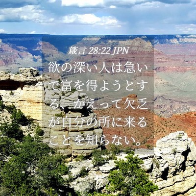 Picture 04 - 箴言 28:22 JPN - 欲の深い人は急いで富を得ようとす - Bible Verse Picture