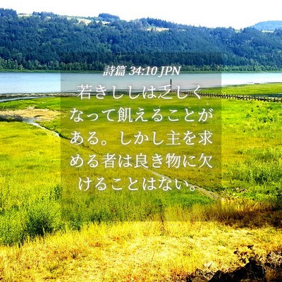Picture 04 - 詩篇 34:10 JPN - 若きししは乏しくなって飢えること - Bible Verse Picture