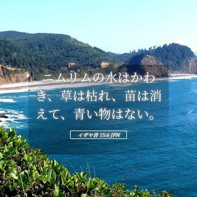 Picture 05 - イザヤ書 15:6 JPN - ニムリムの水はかわき、草は枯れ、 - Bible Verse Picture