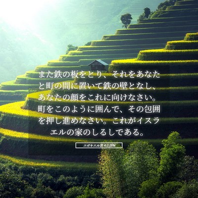 Picture 05 - エゼキエル書 4:3 JPN - また鉄の板をとり、それをあなたと - Bible Verse Picture