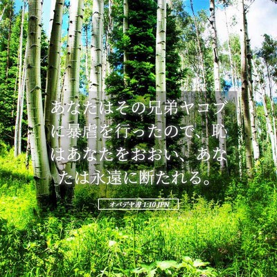 Picture 05 - オバデヤ書 1:10 JPN - あなたはその兄弟ヤコブに暴虐を行 - Bible Verse Picture