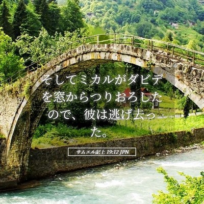 Picture 05 - サムエル記上 19:12 JPN - そしてミカルがダビデを窓からつり - Bible Verse Picture