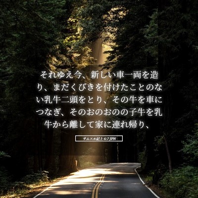 Picture 05 - サムエル記上 6:7 JPN - それゆえ今、新しい車一両を造り、 - Bible Verse Picture