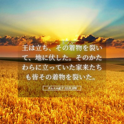 Picture 05 - サムエル記下 13:31 JPN - 王は立ち、その着物を裂いて、地に - Bible Verse Picture