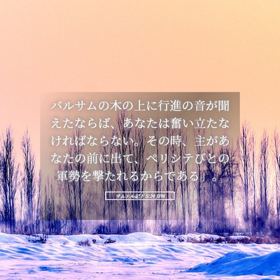 Picture 05 - サムエル記下 5:24 JPN - バルサムの木の上に行進の音が聞え - Bible Verse Picture