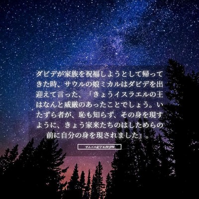 Picture 05 - サムエル記下 6:20 JPN - ダビデが家族を祝福しようとして帰 - Bible Verse Picture