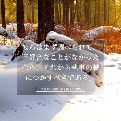 Picture 05 - テモテヘの第一の手紙 3:10 JPN - 彼らはまず調べられて、不都合なこ - Bible Verse Picture