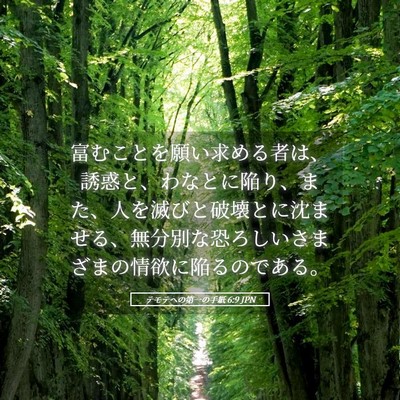 Picture 05 - テモテヘの第一の手紙 6:9 JPN - 富むことを願い求める者は、誘惑と - Bible Verse Picture