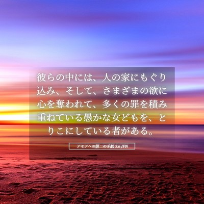 Picture 05 - テモテヘの第二の手紙 3:6 JPN - 彼らの中には、人の家にもぐり込み - Bible Verse Picture