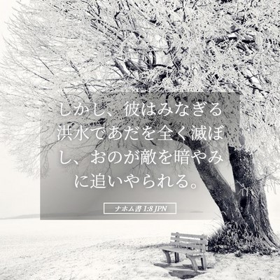 Picture 05 - ナホム書 1:8 JPN - しかし、彼はみなぎる洪水であだを - Bible Verse Picture