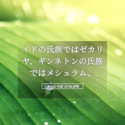 Picture 05 - ネヘミヤ記 12:16 JPN - イドの氏族ではゼカリヤ、ギンネト - Bible Verse Picture