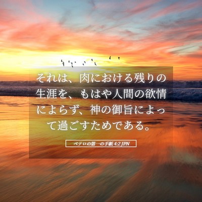 Picture 05 - ペテロの第一の手紙 4:2 JPN - それは、肉における残りの生涯を、 - Bible Verse Picture