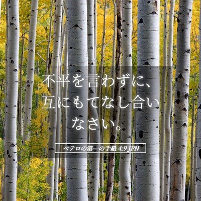 Picture 05 - ペテロの第一の手紙 4:9 JPN - 不平を言わずに、互にもてなし合い - Bible Verse Picture