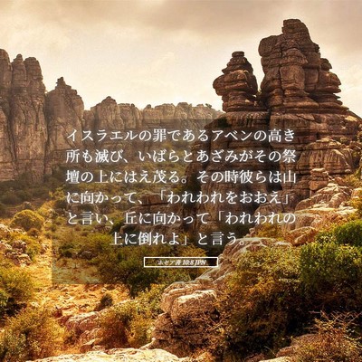 Picture 05 - ホセア書 10:8 JPN - イスラエルの罪であるアベンの高き - Bible Verse Picture