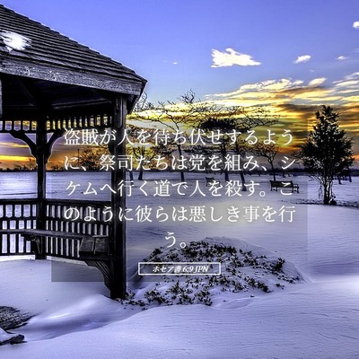 Picture 05 - ホセア書 6:9 JPN - 盗賊が人を待ち伏せするように、祭 - Bible Verse Picture