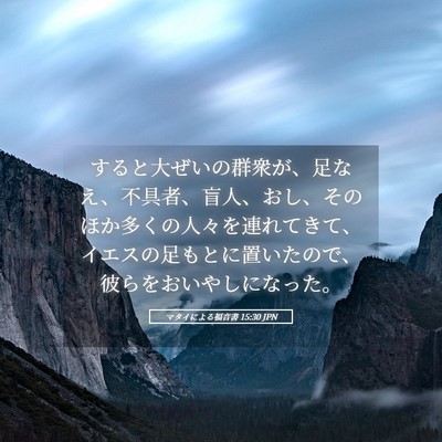 Picture 05 - マタイによる福音書 15:30 JPN - すると大ぜいの群衆が、足なえ、不 - Bible Verse Picture