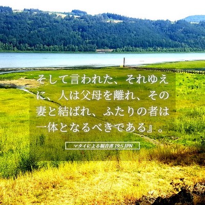 Picture 05 - マタイによる福音書 19:5 JPN - そして言われた、それゆえに、人は - Bible Verse Picture