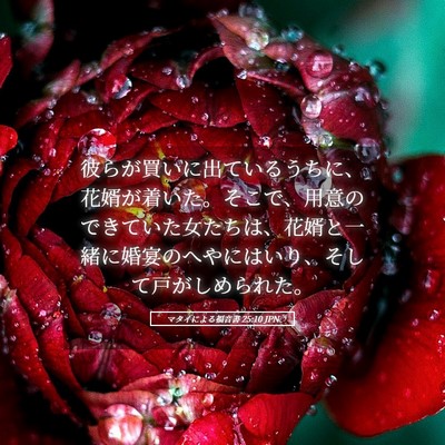 Picture 05 - マタイによる福音書 25:10 JPN - 彼らが買いに出ているうちに、花婿 - Bible Verse Picture