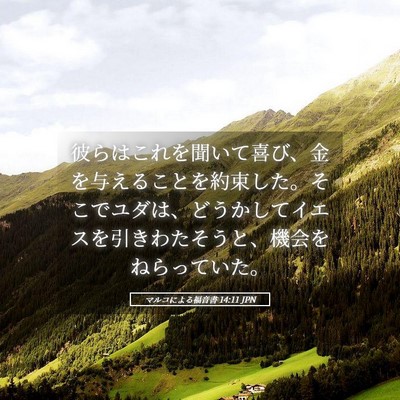 Picture 05 - マルコによる福音書 14:11 JPN - 彼らはこれを聞いて喜び、金を与え - Bible Verse Picture