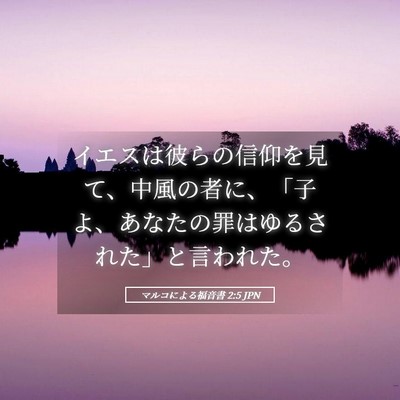Picture 05 - マルコによる福音書 2:5 JPN - イエスは彼らの信仰を見て、中風の - Bible Verse Picture