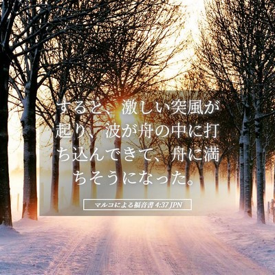 Picture 05 - マルコによる福音書 4:37 JPN - すると、激しい突風が起り、波が舟 - Bible Verse Picture