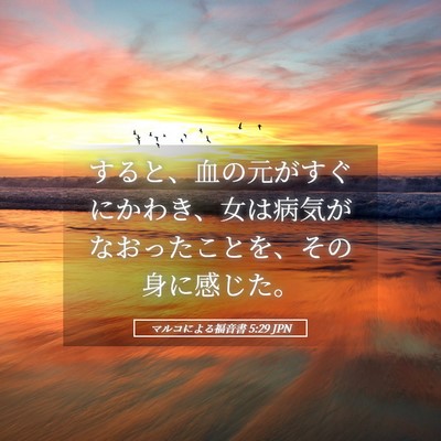 Picture 05 - マルコによる福音書 5:29 JPN - すると、血の元がすぐにかわき、女 - Bible Verse Picture