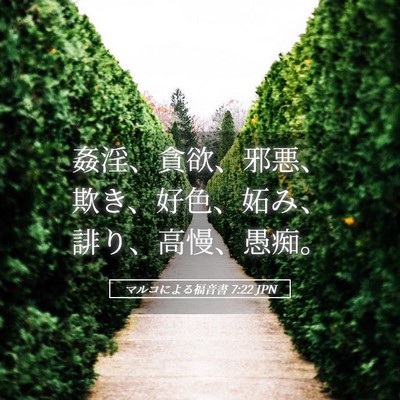 Picture 05 - マルコによる福音書 7:22 JPN - 姦淫、貪欲、邪悪、欺き、好色、妬 - Bible Verse Picture