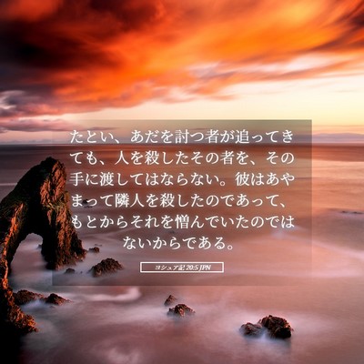 Picture 05 - ヨシュア記 20:5 JPN - たとい、あだを討つ者が追ってきて - Bible Verse Picture