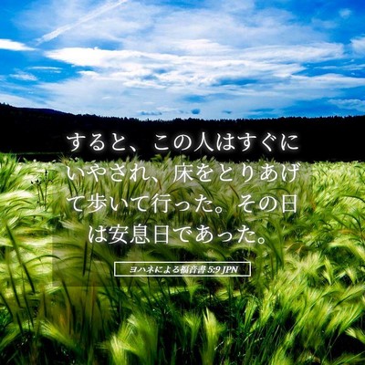 Picture 05 - ヨハネによる福音書 5:9 JPN - すると、この人はすぐにいやされ、 - Bible Verse Picture