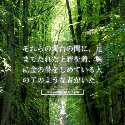 Picture 05 - ヨハネの黙示録 1:13 JPN - それらの燭台の間に、足までたれた - Bible Verse Picture