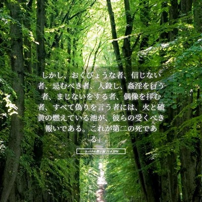 Picture 05 - ヨハネの黙示録 21:8 JPN - しかし、おくびょうな者、信じない - Bible Verse Picture