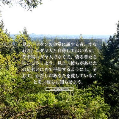 Picture 05 - ヨハネの黙示録 3:9 JPN - 見よ、サタンの会堂に属する者、す - Bible Verse Picture