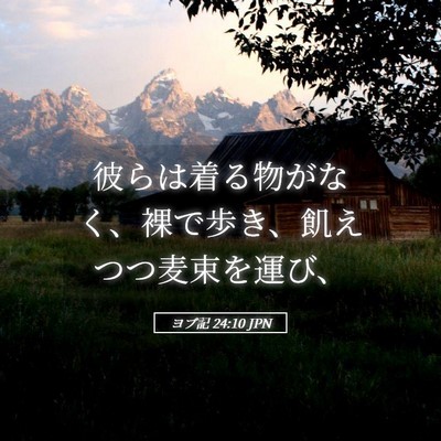 Picture 05 - ヨブ記 24:10 JPN - 彼らは着る物がなく、裸で歩き、飢 - Bible Verse Picture