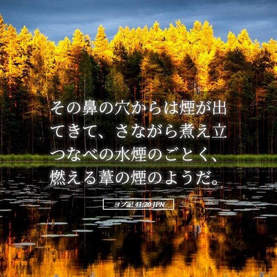 Picture 05 - ヨブ記 41:20 JPN - その鼻の穴からは煙が出てきて、さ - Bible Verse Picture