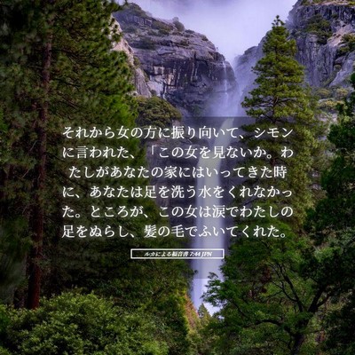 Picture 05 - ルカによる福音書 7:44 JPN - それから女の方に振り向いて、シモ - Bible Verse Picture