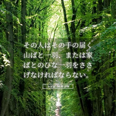 Picture 05 - レビ記 14:30 JPN - その人はその手の届く山ばと一羽、 - Bible Verse Picture