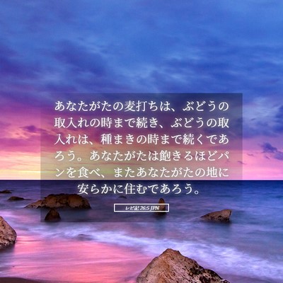 Picture 05 - レビ記 26:5 JPN - あなたがたの麦打ちは、ぶどうの取 - Bible Verse Picture
