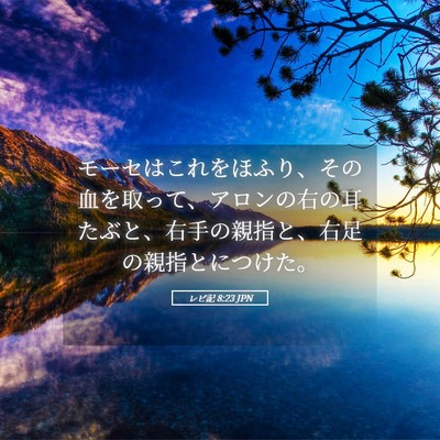Picture 05 - レビ記 8:23 JPN - モーセはこれをほふり、その血を取 - Bible Verse Picture