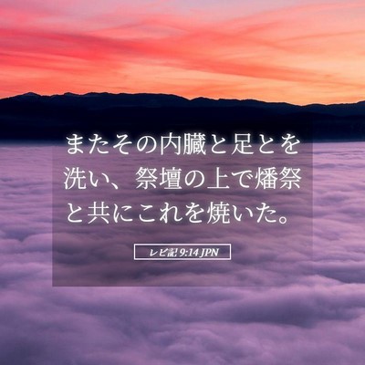 Picture 05 - レビ記 9:14 JPN - またその内臓と足とを洗い、祭壇の - Bible Verse Picture