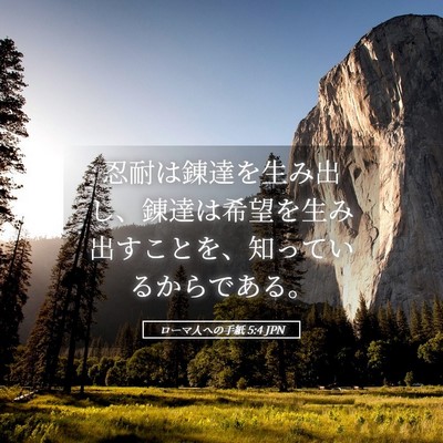 Picture 05 - ローマ人への手紙 5:4 JPN - 忍耐は錬達を生み出し、錬達は希望 - Bible Verse Picture