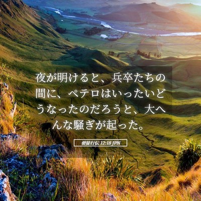 Picture 05 - 使徒行伝 12:18 JPN - 夜が明けると、兵卒たちの間に、ペ - Bible Verse Picture