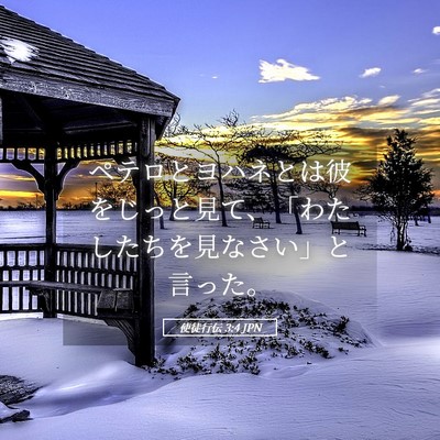 Picture 05 - 使徒行伝 3:4 JPN - ペテロとヨハネとは彼をじっと見て - Bible Verse Picture