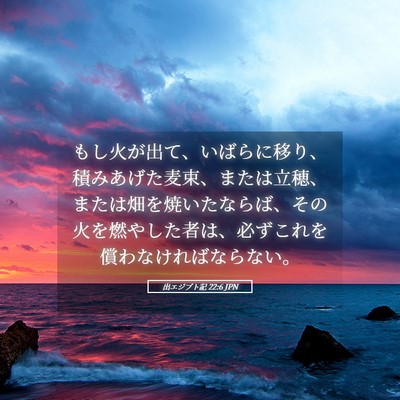 Picture 05 - 出エジプト記 22:6 JPN - もし火が出て、いばらに移り、積み - Bible Verse Picture