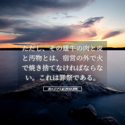 Picture 05 - 出エジプト記 29:14 JPN - ただし、その雄牛の肉と皮と汚物と - Bible Verse Picture