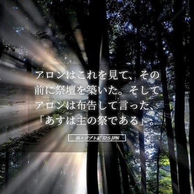 Picture 05 - 出エジプト記 32:5 JPN - アロンはこれを見て、その前に祭壇 - Bible Verse Picture
