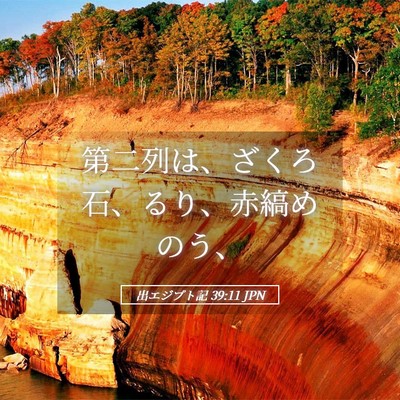 Picture 05 - 出エジプト記 39:11 JPN - 第二列は、ざくろ石、るり、赤縞め - Bible Verse Picture